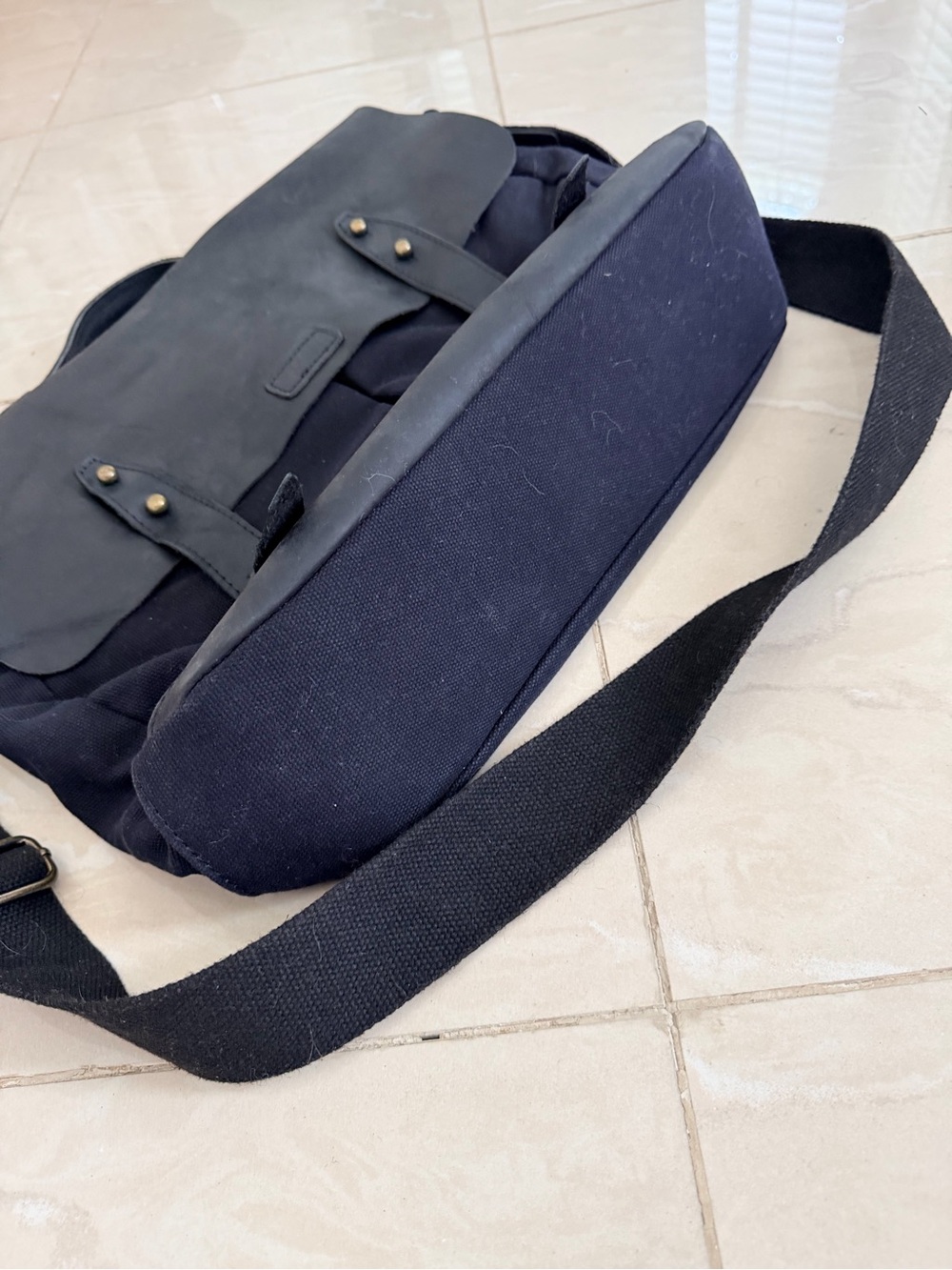 VASCHY Unisex Black Canvas & Leather Vintage Messenger Bag Work Satchel - Picture 4 of 7